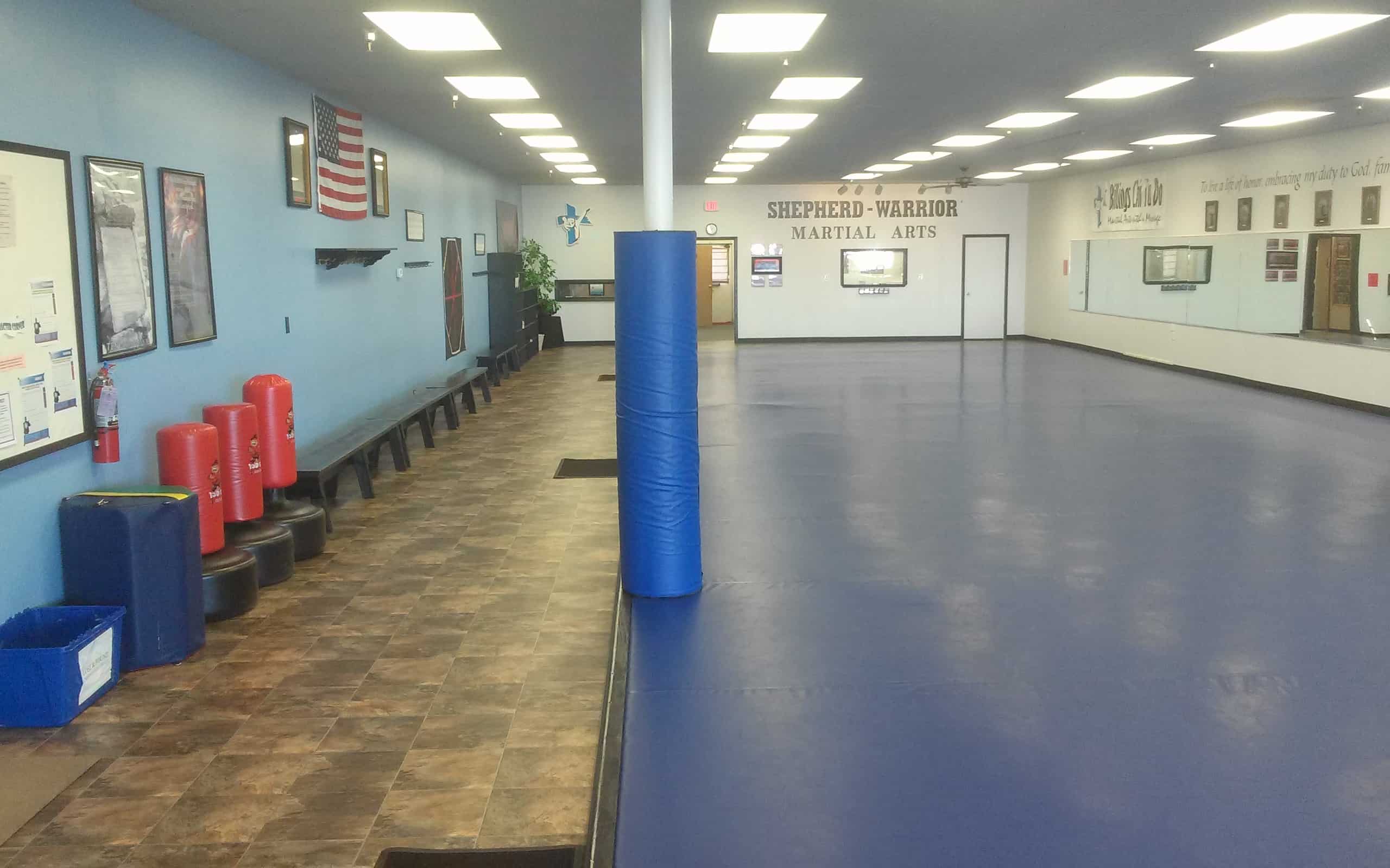 Bench where parents watch their children during classes at Shepherd-Warrior Martial Arts